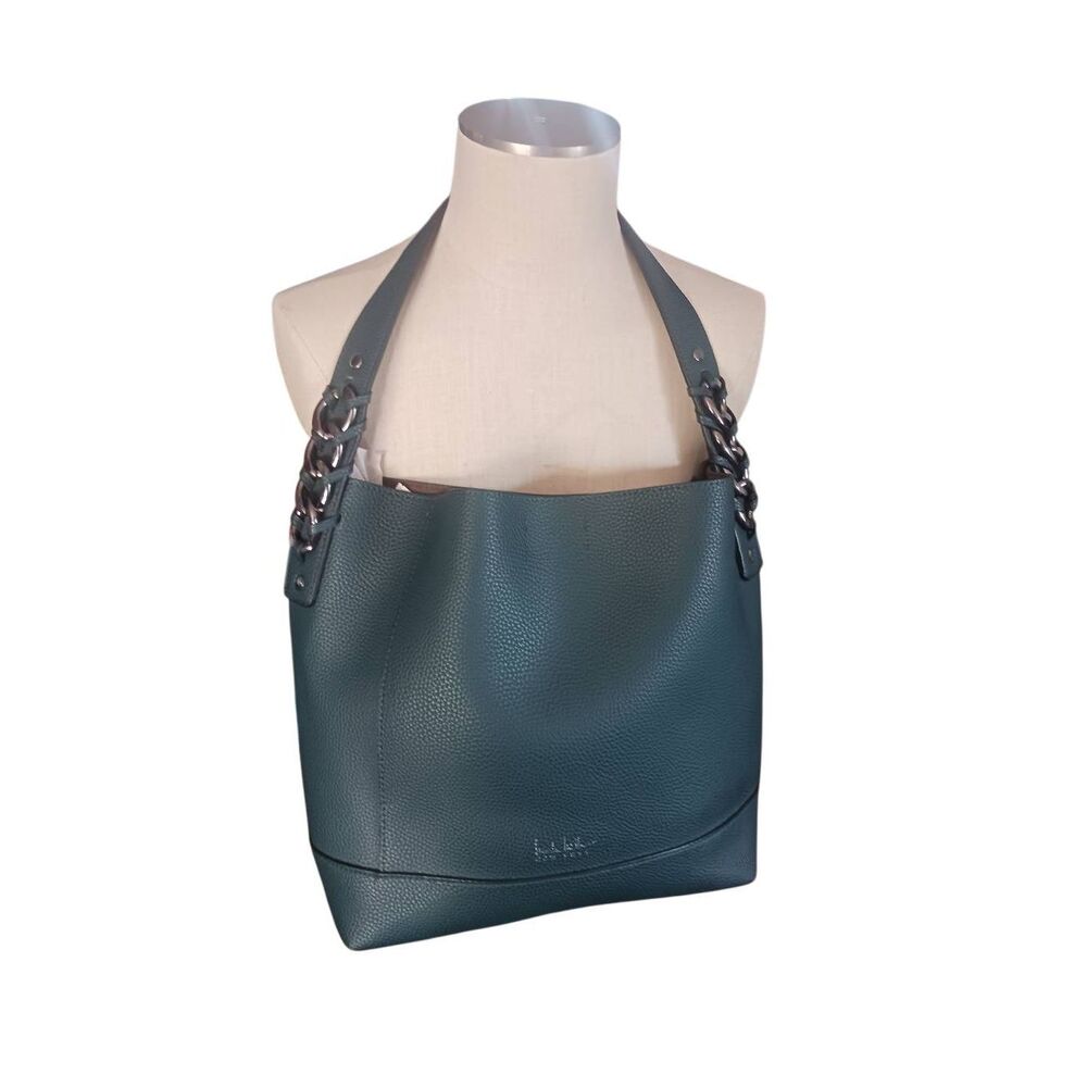 Nicole Miller green vegan leather tote gunmetal hardware